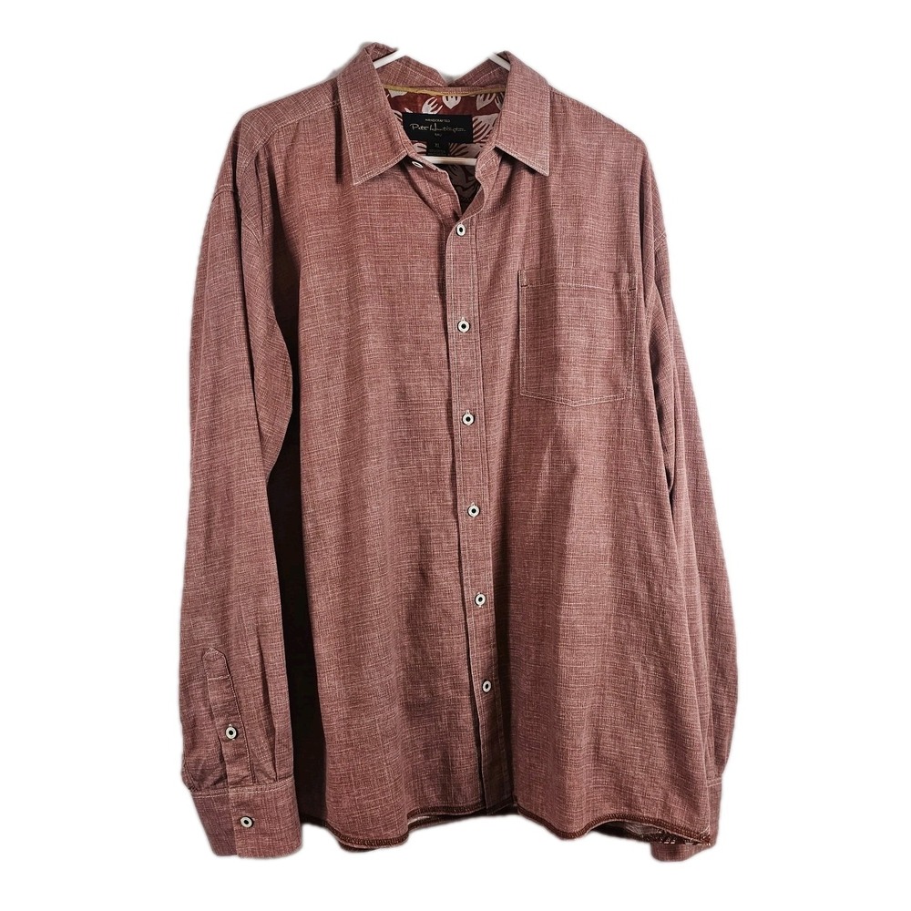 Pete Huntington Bali Button Up Shirt Mens XL Red Linen look, 100% Cotton